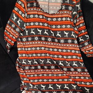 Poof! Black and Red Holiday Midi Dress with Reindeer Print